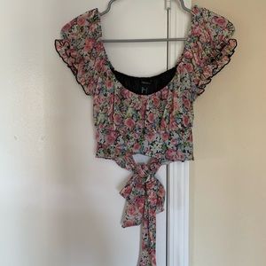 Cute Floral Crop Top With Tie in the Back